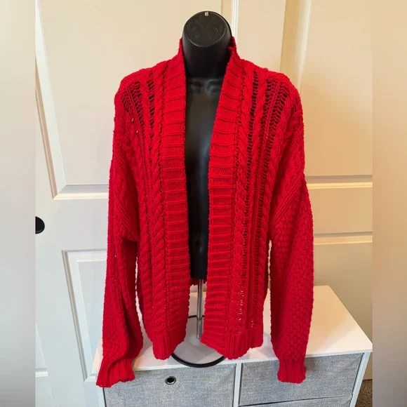 Princess Polly Chunky Open-Front Red Knit Cardigan - Picture 1 of 3